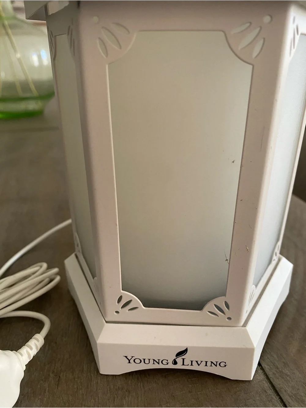 Young Living White Decorative Filigree Electric Lantern diffuser. Essential oils